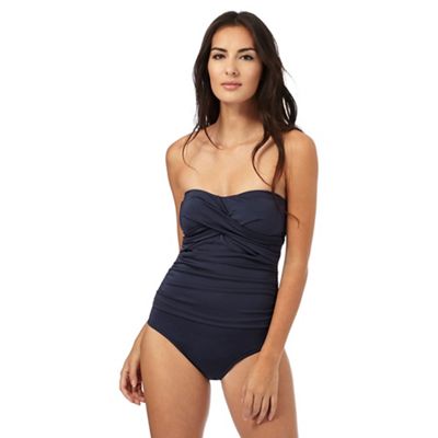 Beach Collection Navy tummy control bandeau swimsuit